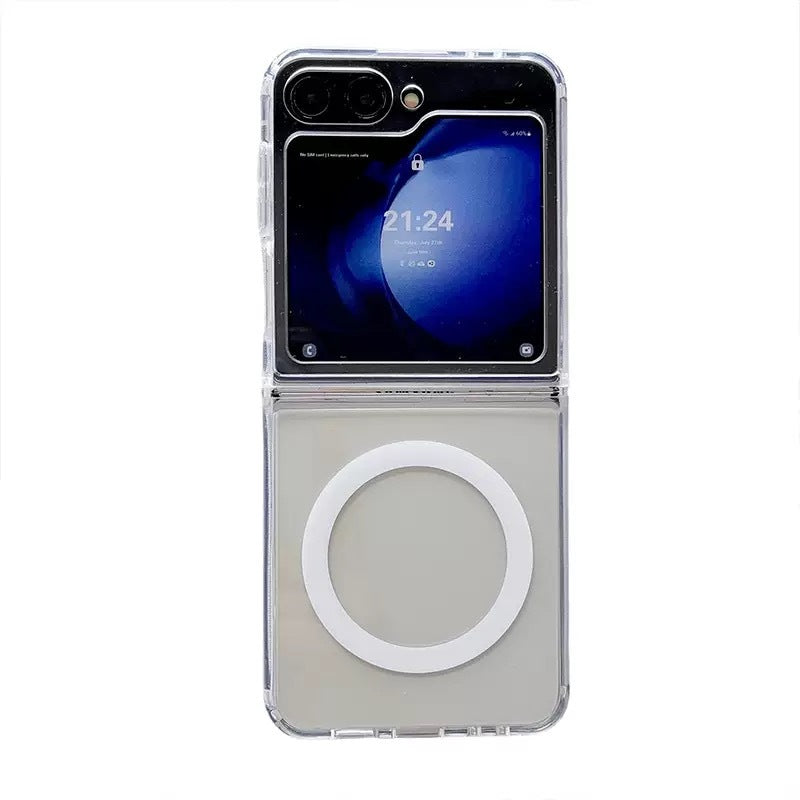 Galaxy Z Flip 7 Kılıf M-safe Şarj Özellikli Şeffaf Sert PC Zore Embos Kapak Şeffaf