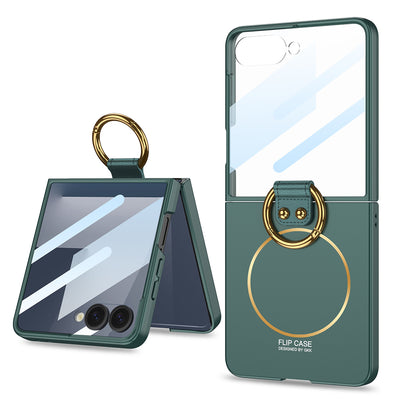 Galaxy Z Flip 7 Kılıf M-safe Şarj Özellikli Zore Kıpta Yüzüklü Flip Sert Kapak Pembe