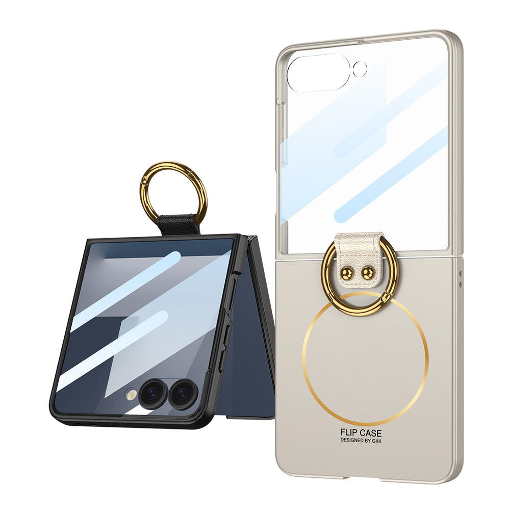 Galaxy Z Flip 7 Kılıf M-safe Şarj Özellikli Zore Kıpta Yüzüklü Flip Sert Kapak Gümüş