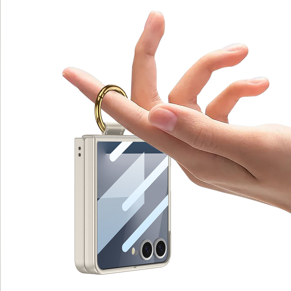 Galaxy Z Flip 7 Kılıf M-safe Şarj Özellikli Zore Kıpta Yüzüklü Flip Sert Kapak Gümüş