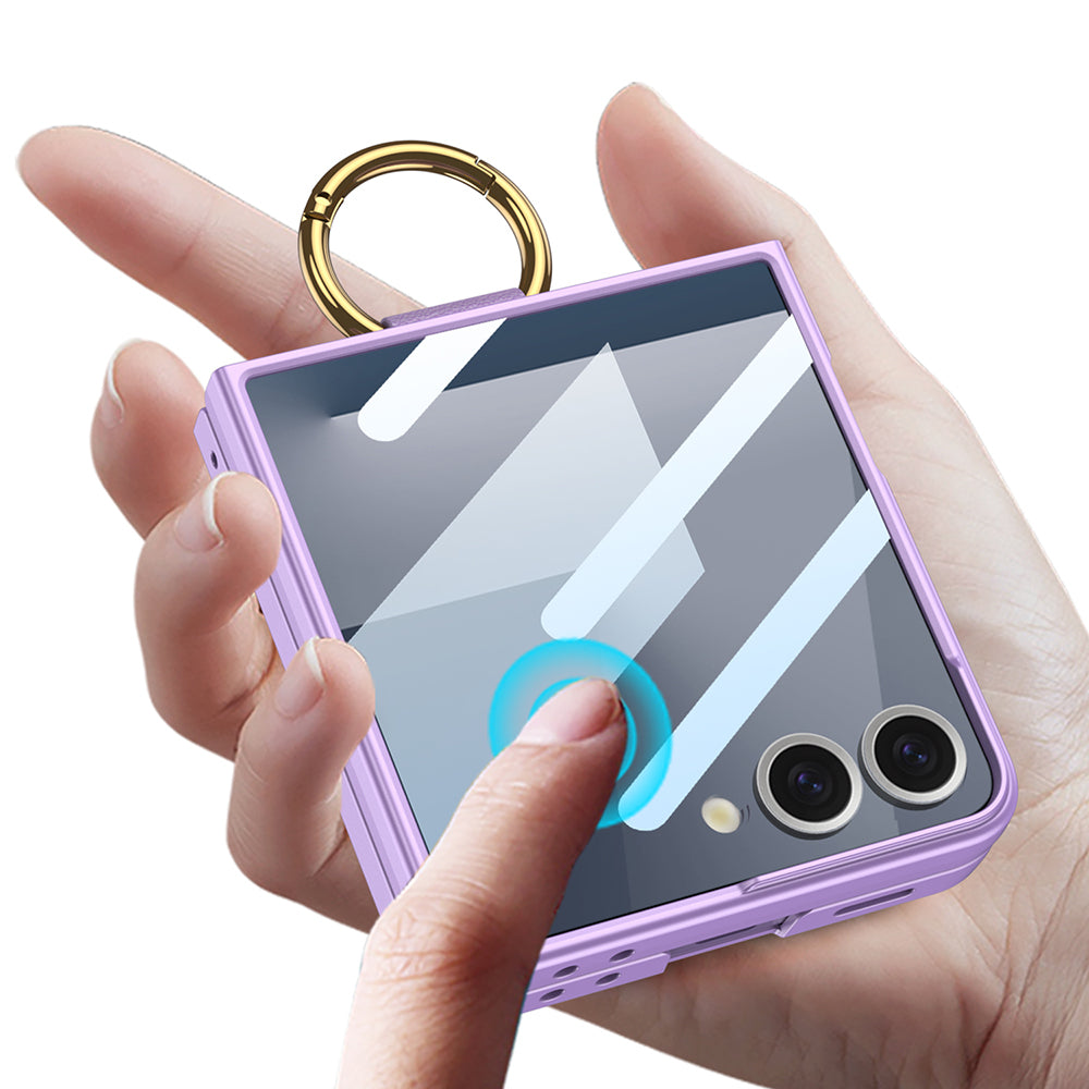 Galaxy Z Flip 7 Kılıf M-safe Şarj Özellikli Zore Kıpta Yüzüklü Flip Sert Kapak Lila