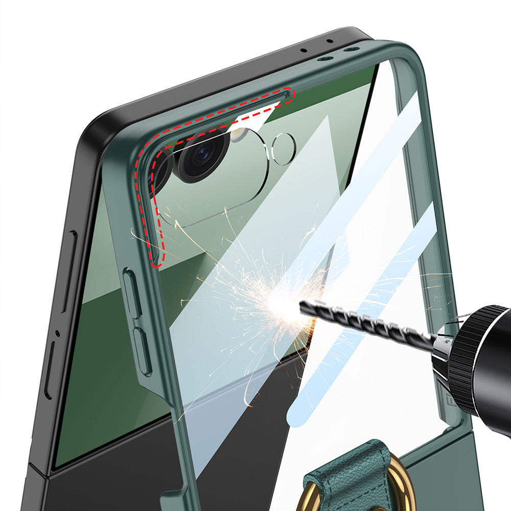 Galaxy Z Flip 7 Kılıf M-safe Şarj Özellikli Zore Kıpta Yüzüklü Flip Sert Kapak Gümüş