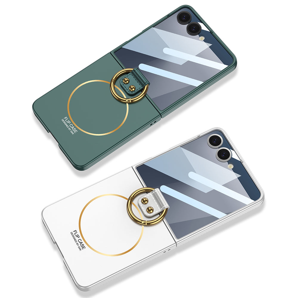 Galaxy Z Flip 7 Kılıf M-safe Şarj Özellikli Zore Kıpta Yüzüklü Flip Sert Kapak Gümüş