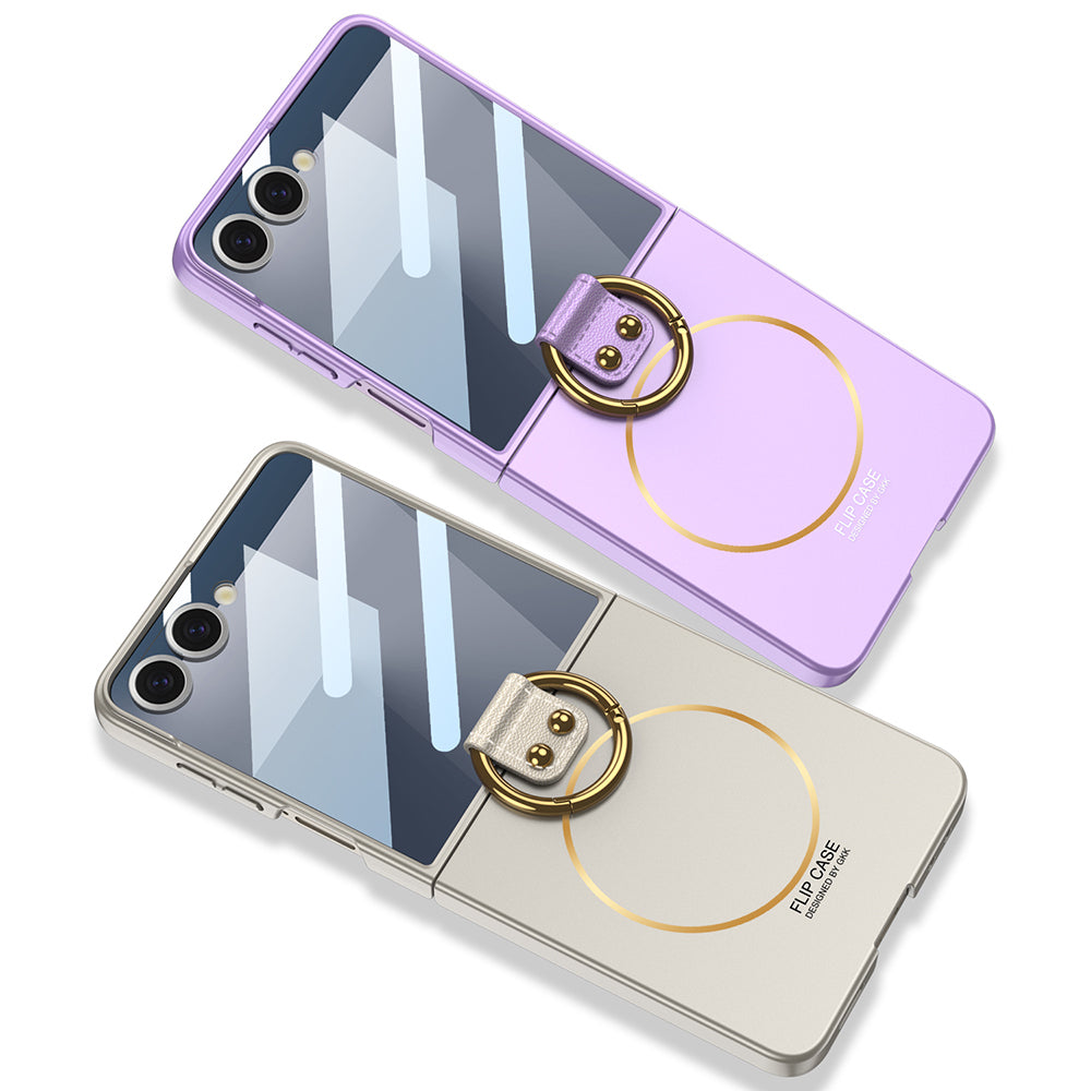Galaxy Z Flip 7 Kılıf M-safe Şarj Özellikli Zore Kıpta Yüzüklü Flip Sert Kapak Gümüş