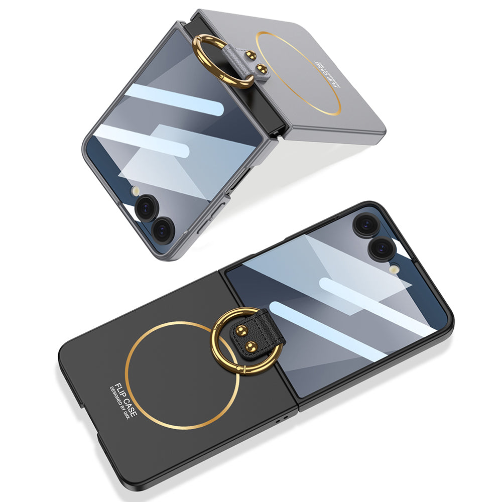 Galaxy Z Flip 7 Kılıf M-safe Şarj Özellikli Zore Kıpta Yüzüklü Flip Sert Kapak Gümüş