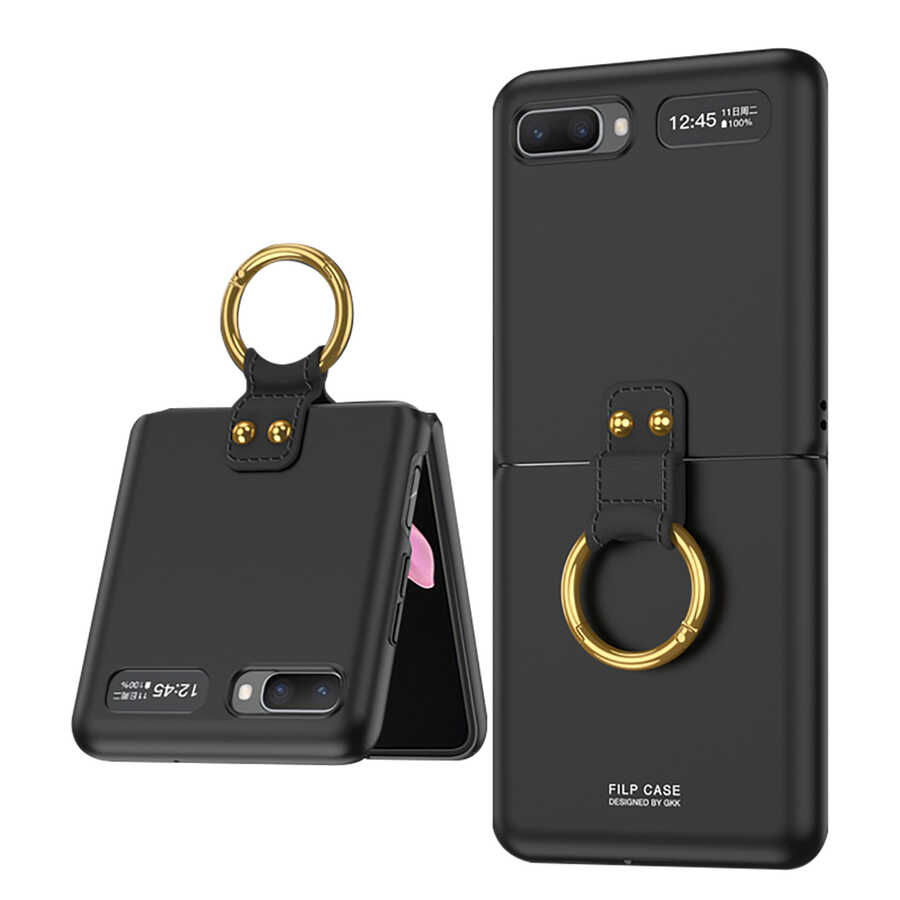 Galaxy Z Flip Kılıf Zore Flip Ring Kıpta Kapak Siyah