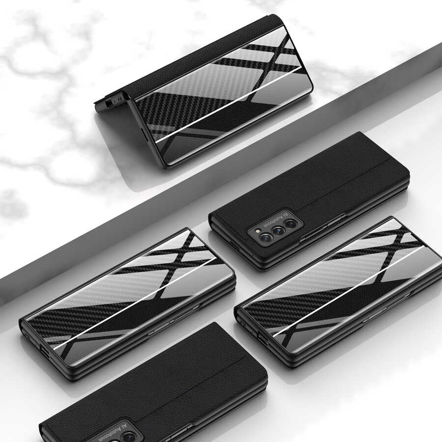 Galaxy Z Fold 2 Kılıf Zore Droga Kılıf Siyah-Beyaz