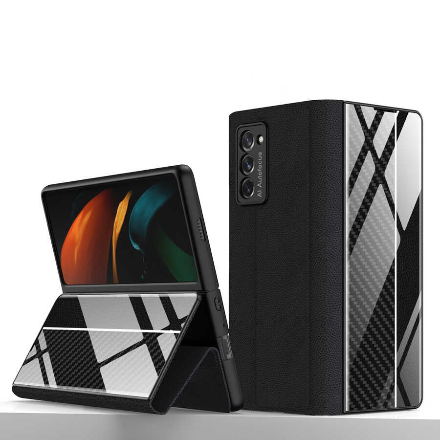 Galaxy Z Fold 2 Kılıf Zore Droga Kılıf Siyah-Beyaz