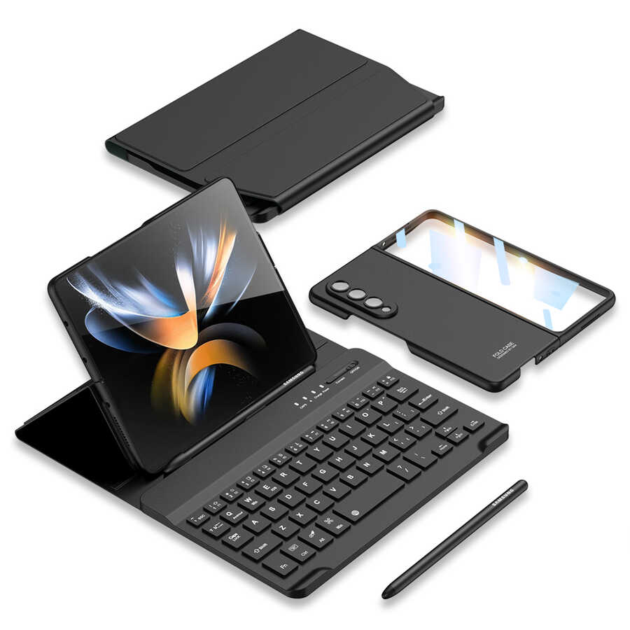 Galaxy Z Fold 3 Kılıf Standlı Bluetooth Klavyeli Zore Kıpta Keyboard Set Kılıf Siyah