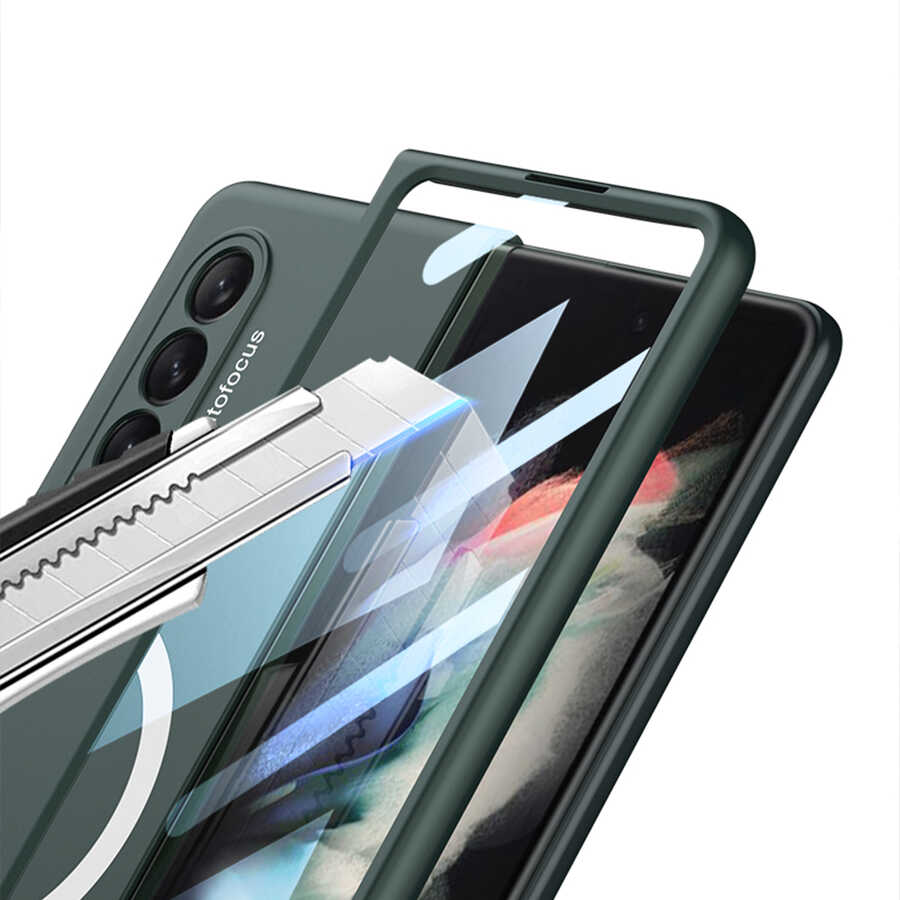 Galaxy Z Fold 3 Kılıf Wireless Şarj Özellikli Zore Kıpta M-safe Kapak Siyah