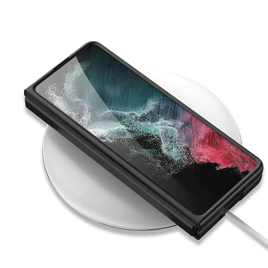 Galaxy Z Fold 4 Kılıf Karbonfiber Arka Yüzey Zore Kartlıklı Kıpta Silikon Kapak Siyah