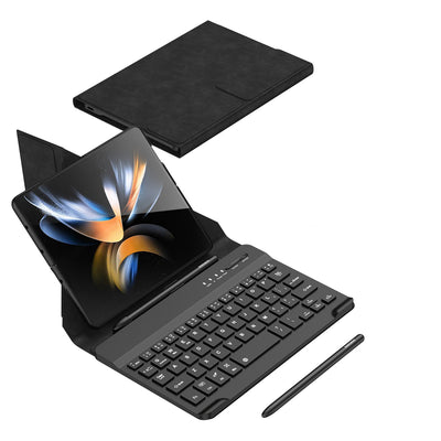 Galaxy Z Fold 4 Kılıf Standlı Klavyeli Kalem Bölmeli Zore Kıpta Klavyeli Kılıf Siyah