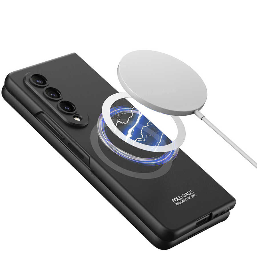 Galaxy Z Fold 4 Kılıf Wireless Şarj Özellikli Zore Kıpta M-safe Kapak Siyah