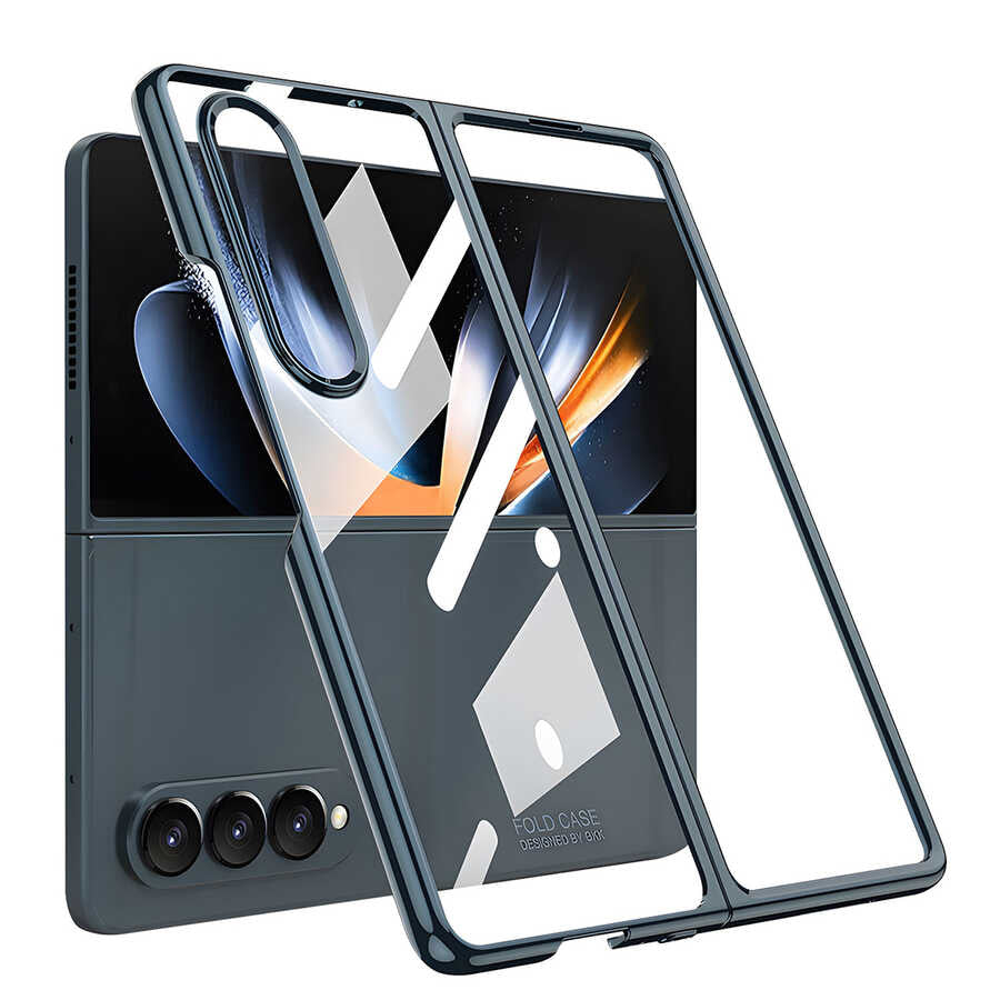 Galaxy Z Fold 4 Kılıf Zore Full Camlı Kıpta Kapak Gümüş Yeşili
