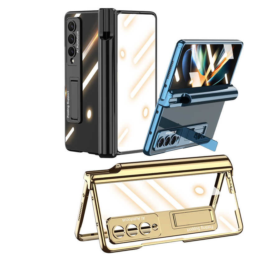 Galaxy Z Fold 4 Kılıf Zore Kıpta Standlı Kalem Bölmeli Kapak Siyah