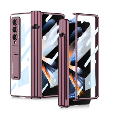 Galaxy Z Fold 4 Kılıf Zore Kıpta Standlı Kalem Bölmeli Kapak Mürdüm