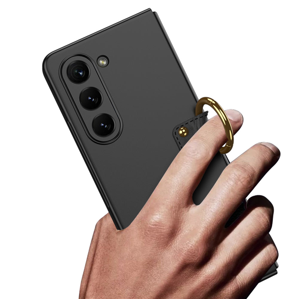 Galaxy Z Fold 5 Kılıf Zore Kıpta Yüzüklü Flip Sert Kapak Siyah