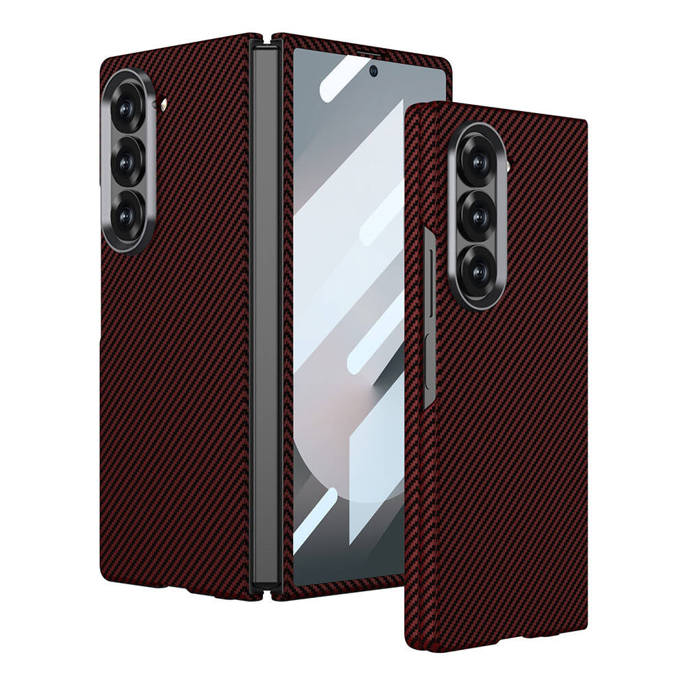 Galaxy Z Fold 6 Kılıf Kamera Korumalı Karbon Fiber Tasarımlı Arka Yüzey Zore Kıpta Karbon Kapak Lacivert