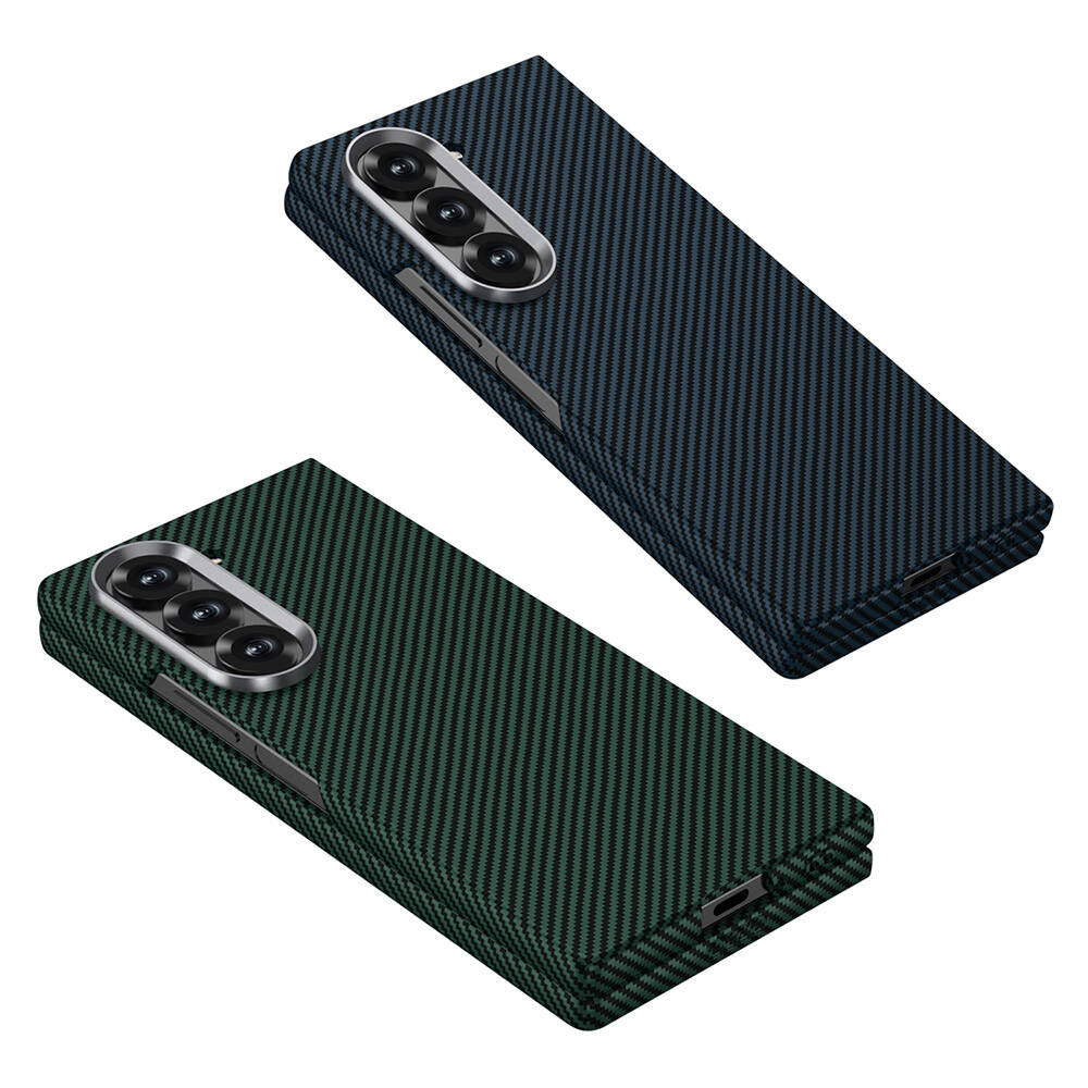 Galaxy Z Fold 6 Kılıf Kamera Korumalı Karbon Fiber Tasarımlı Arka Yüzey Zore Kıpta Karbon Kapak Kırmızı