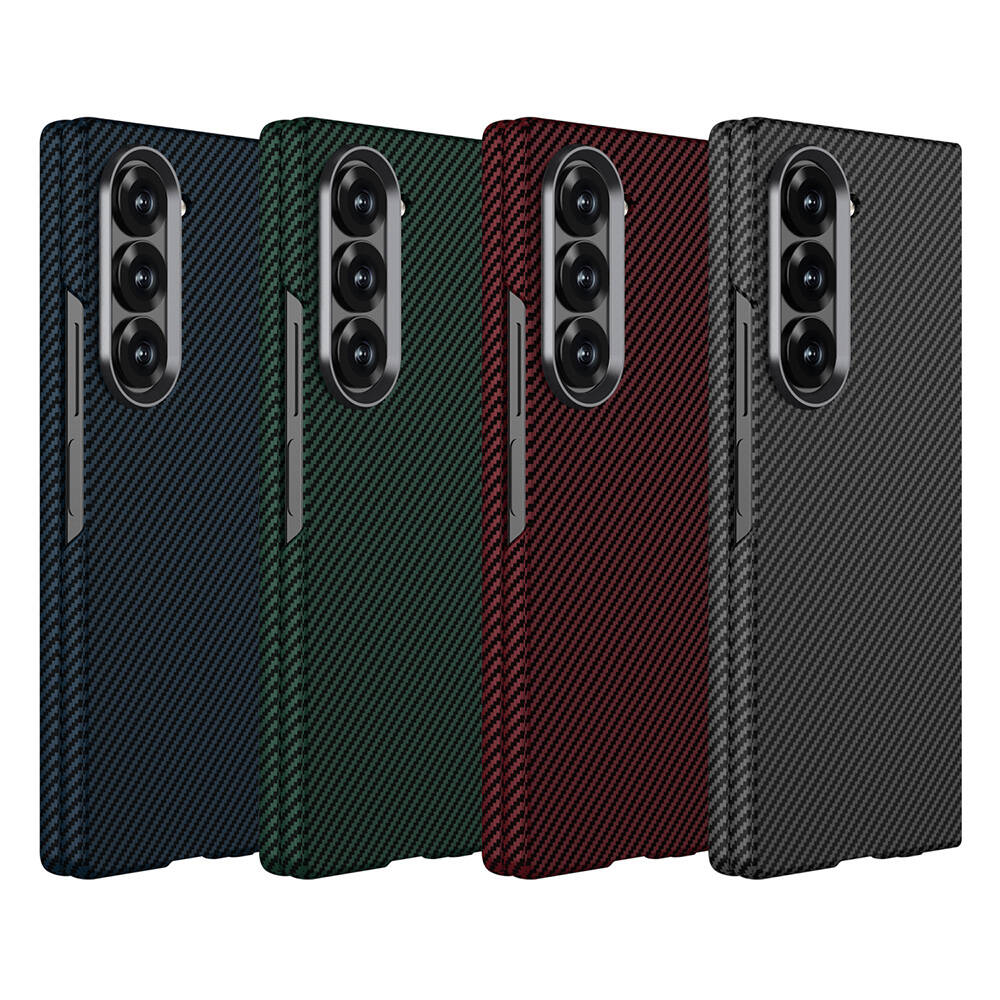 Galaxy Z Fold 6 Kılıf Kamera Korumalı Karbon Fiber Tasarımlı Arka Yüzey Zore Kıpta Karbon Kapak Siyah