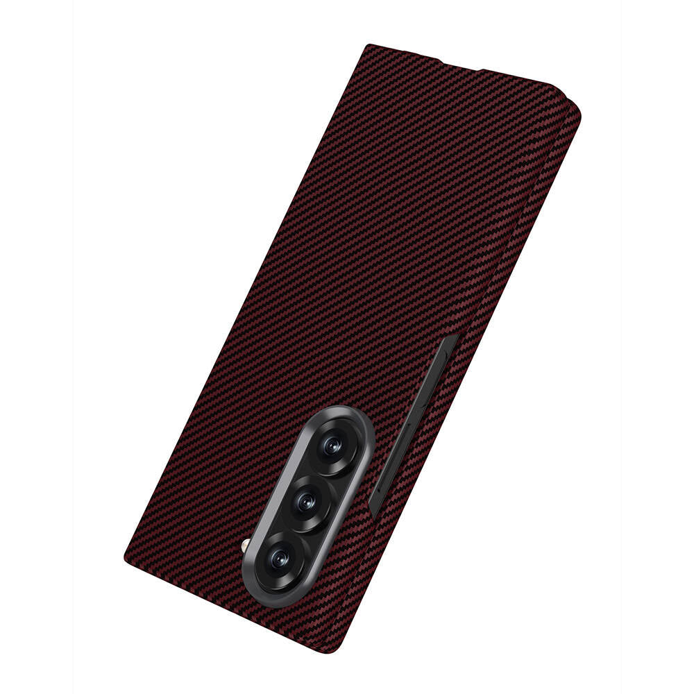 Galaxy Z Fold 6 Kılıf Kamera Korumalı Karbon Fiber Tasarımlı Arka Yüzey Zore Kıpta Karbon Kapak Lacivert