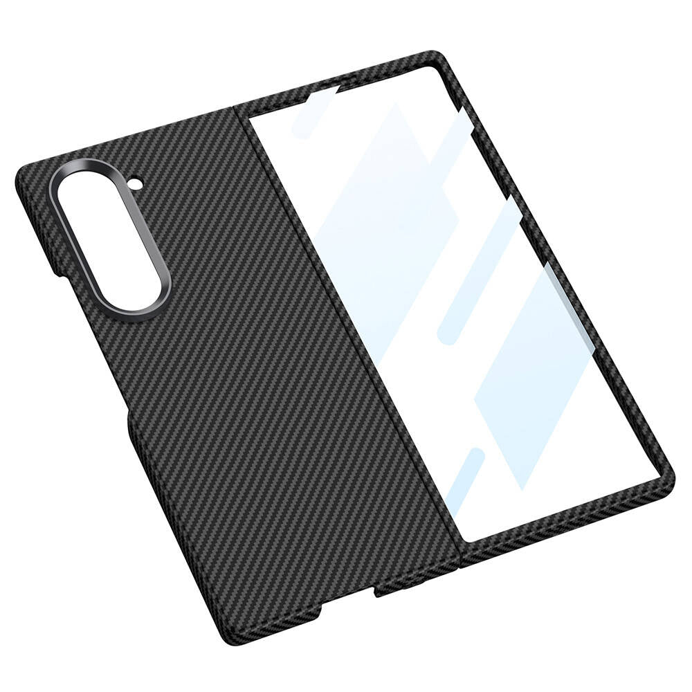 Galaxy Z Fold 6 Kılıf Kamera Korumalı Karbon Fiber Tasarımlı Arka Yüzey Zore Kıpta Karbon Kapak Koyu Yeşil