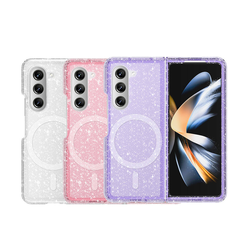 Galaxy Z Fold 6 Kılıf M-safe Şarj Özellikli Parlayan Simli Saydam Renkli Zore Allstar Kapak Şeffaf