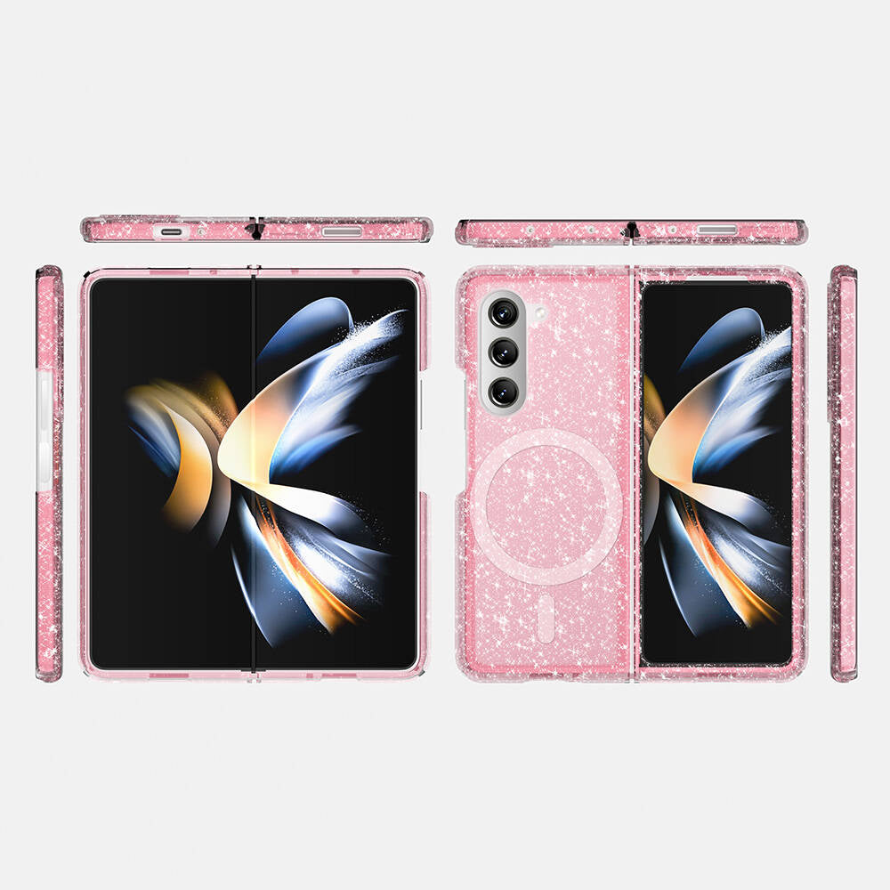 Galaxy Z Fold 6 Kılıf M-safe Şarj Özellikli Parlayan Simli Saydam Renkli Zore Allstar Kapak Şeffaf