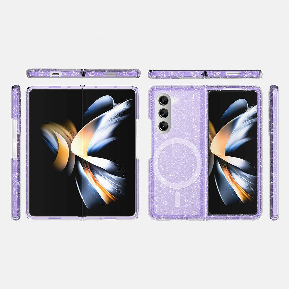Galaxy Z Fold 6 Kılıf M-safe Şarj Özellikli Parlayan Simli Saydam Renkli Zore Allstar Kapak Şeffaf