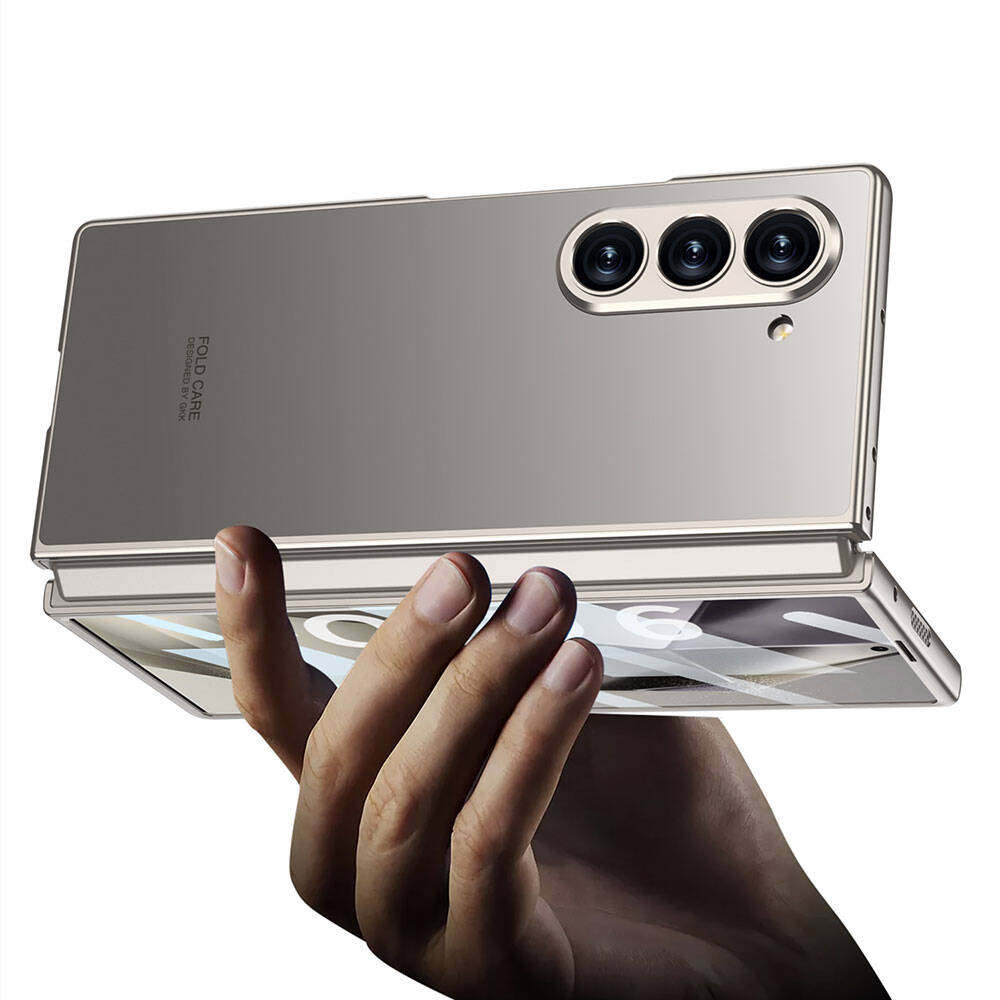 Galaxy Z Fold 6 Kılıf Titanyum Metal Tasarımlı Zore Kıpta Caz Kapak Gri