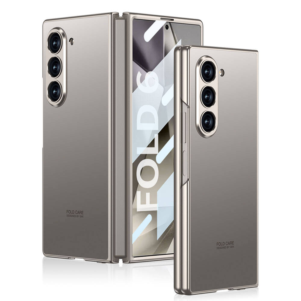 Galaxy Z Fold 6 Kılıf Titanyum Metal Tasarımlı Zore Kıpta Caz Kapak Gri