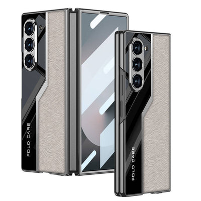 Galaxy Z Fold 6 Kılıf Ultra İnce Kamera Korumalı PC + Deri Arka Yüzey Zore Kıpta Poligan Kapak Gri