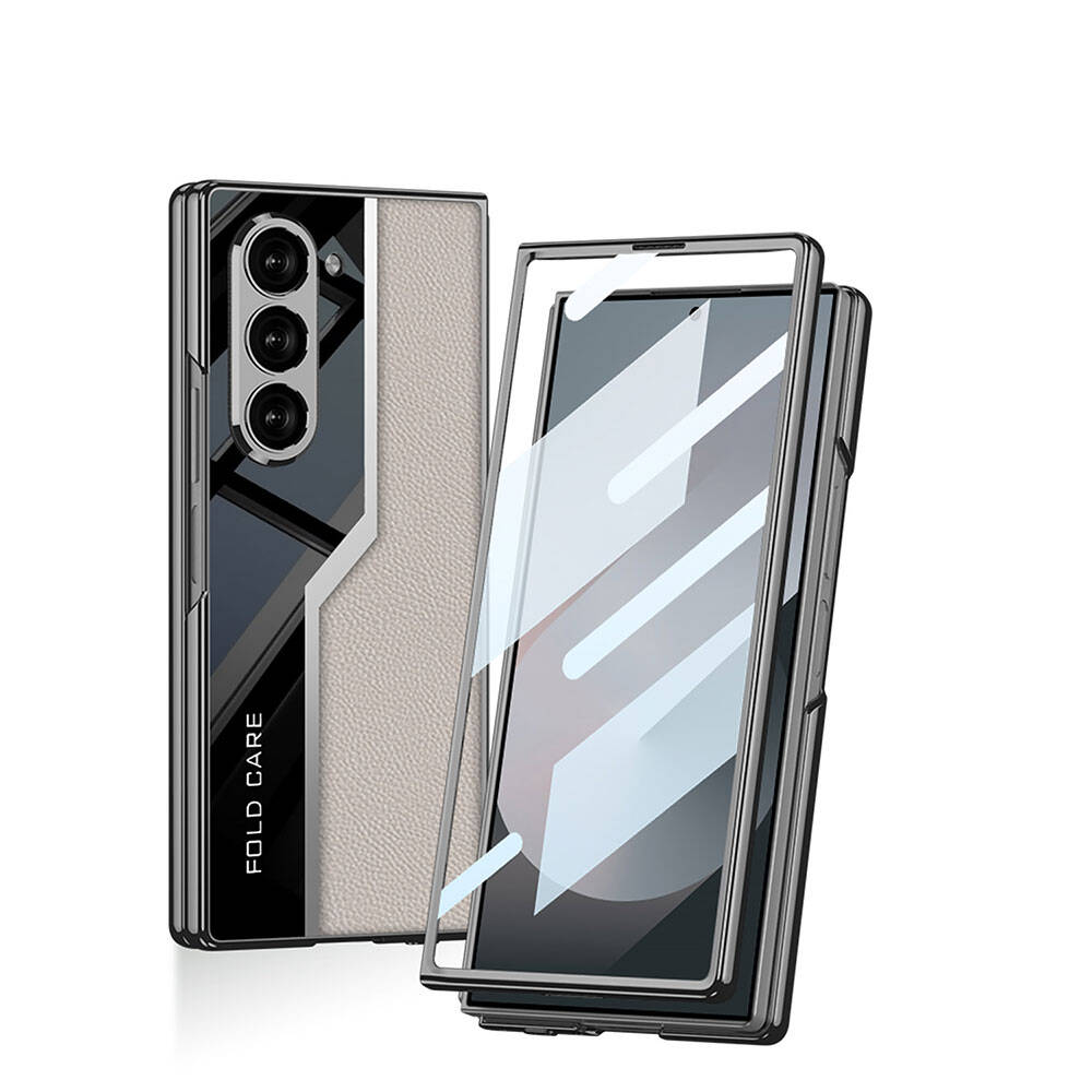 Galaxy Z Fold 6 Kılıf Ultra İnce Kamera Korumalı PC + Deri Arka Yüzey Zore Kıpta Poligan Kapak Siyah