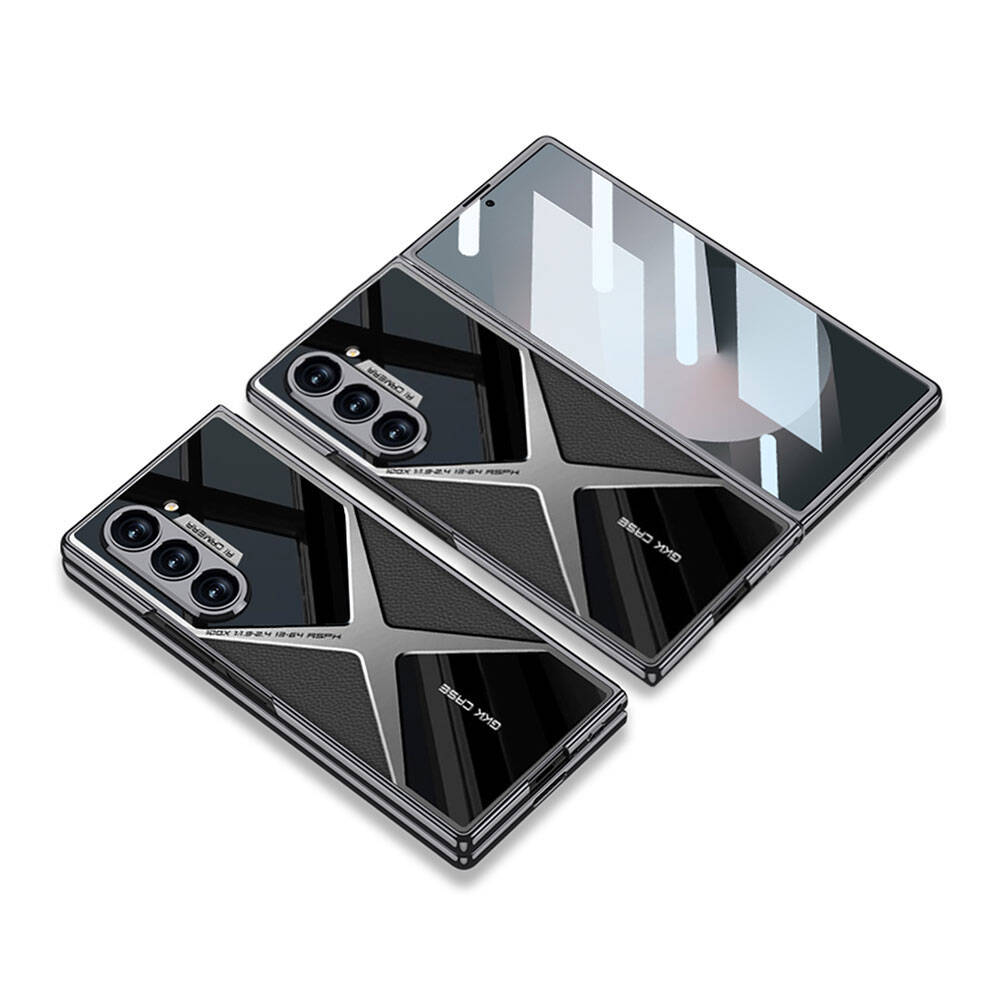 Galaxy Z Fold 6 Kılıf Ultra İnce Kamera Korumalı PC + Deri Arka Yüzey Zore X-Pro Kapak Titanyum-Gri