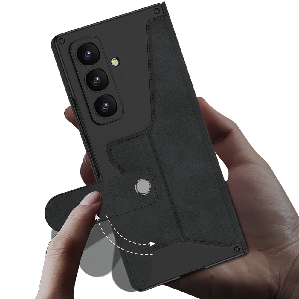 Galaxy Z Fold 7 Kılıf Kamera Korumalı Kadife Tasarımlı Zore Kıpta Kalem Bölmeli Fest Kapak Titanyum
