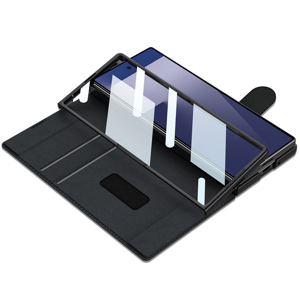 Galaxy Z Fold 7 Kılıf Kamera Korumalı Kadife Tasarımlı Zore Kıpta Kalem Bölmeli Fest Kapak Titanyum