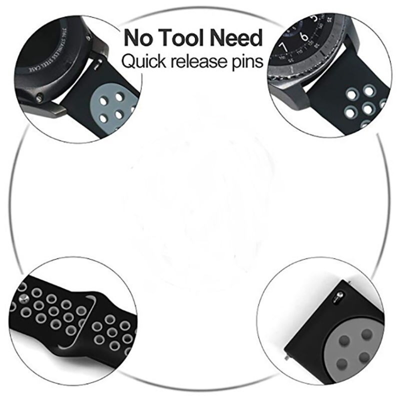 Gear S2 (20mm) KRD-02 Silikon Kordon Siyah-Kırmızı