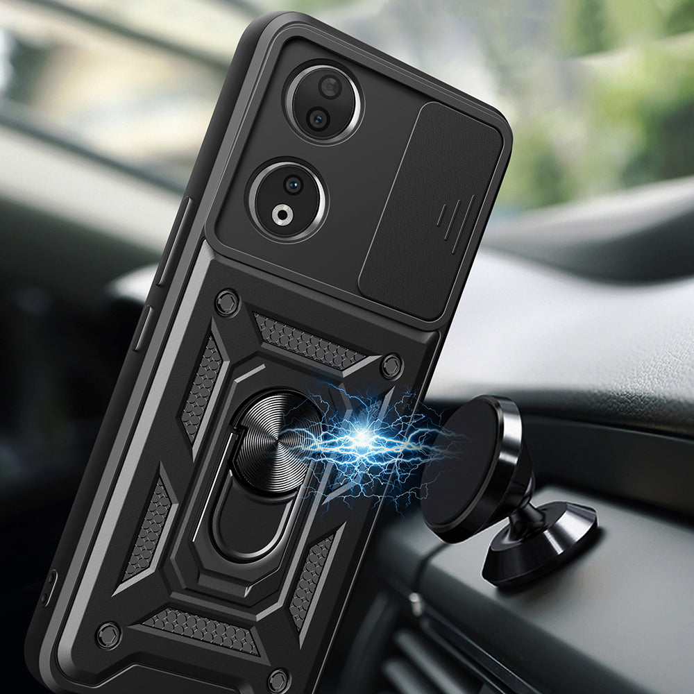 Honor 90 Kılıf Magnetik Standlı Kamera Korumalı Zore Sürgülü Vega Kapak Siyah