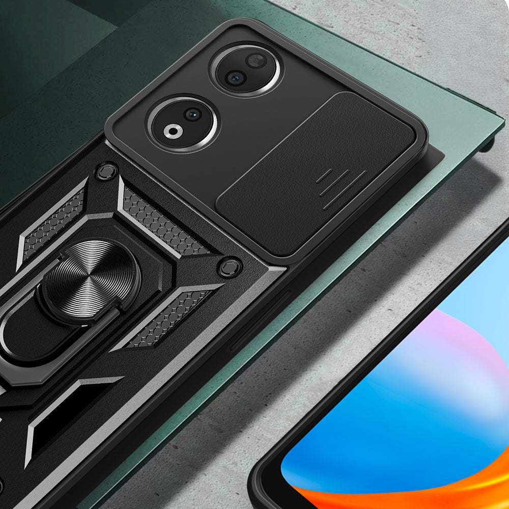 Honor 90 Kılıf Magnetik Standlı Kamera Korumalı Zore Sürgülü Vega Kapak Siyah