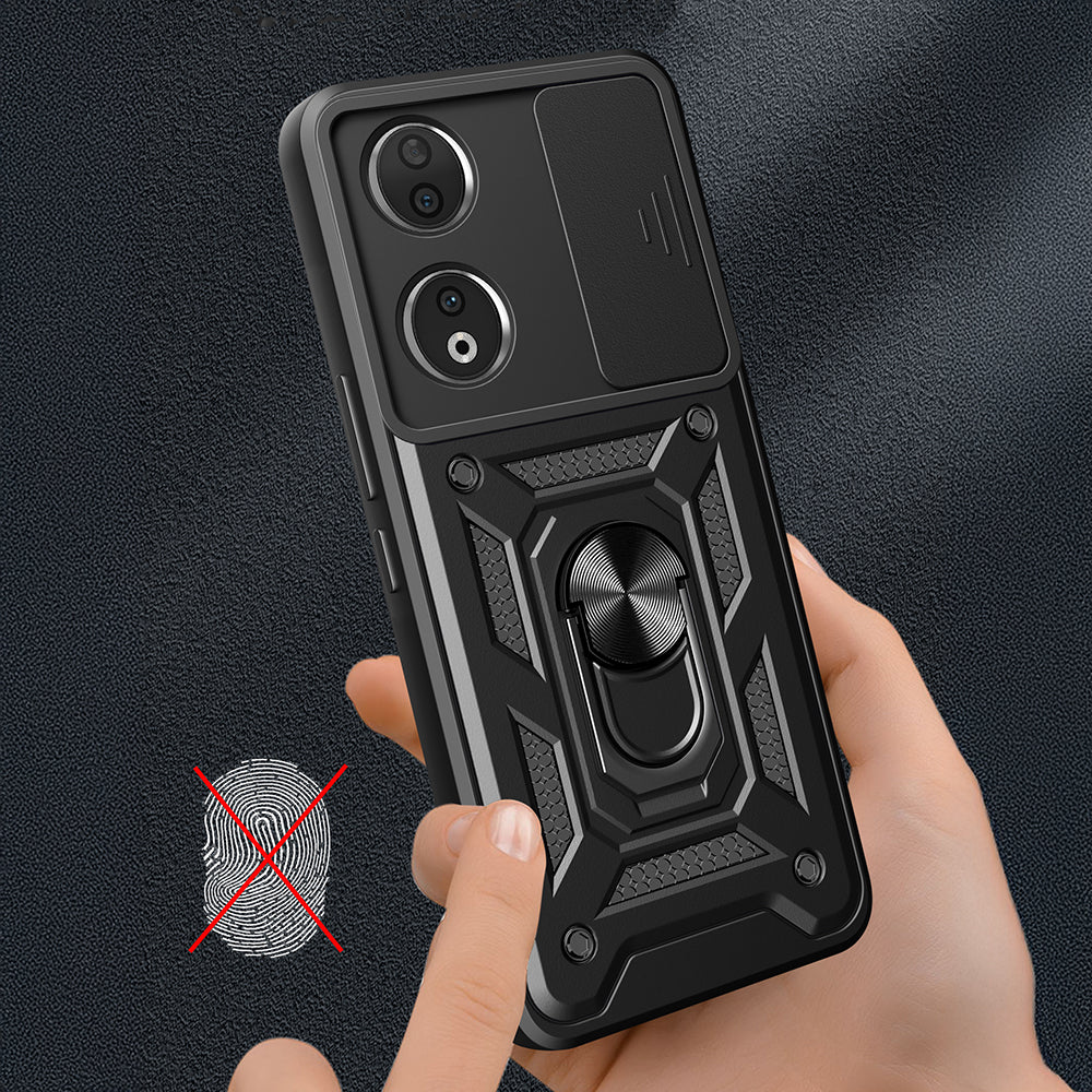 Honor 90 Kılıf Magnetik Standlı Kamera Korumalı Zore Sürgülü Vega Kapak Siyah