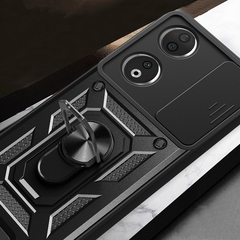 Honor 90 Kılıf Magnetik Standlı Kamera Korumalı Zore Sürgülü Vega Kapak Siyah