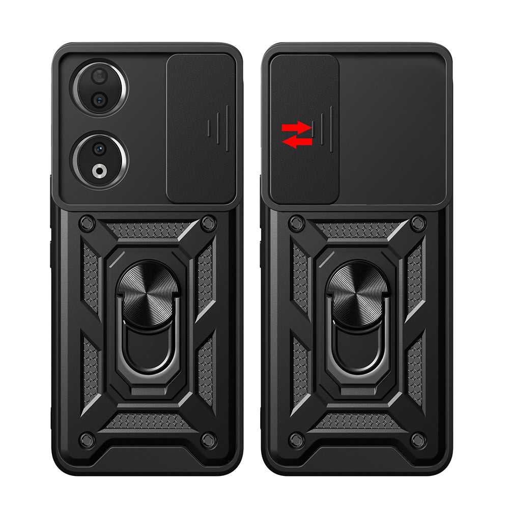 Honor 90 Kılıf Magnetik Standlı Kamera Korumalı Zore Sürgülü Vega Kapak Siyah