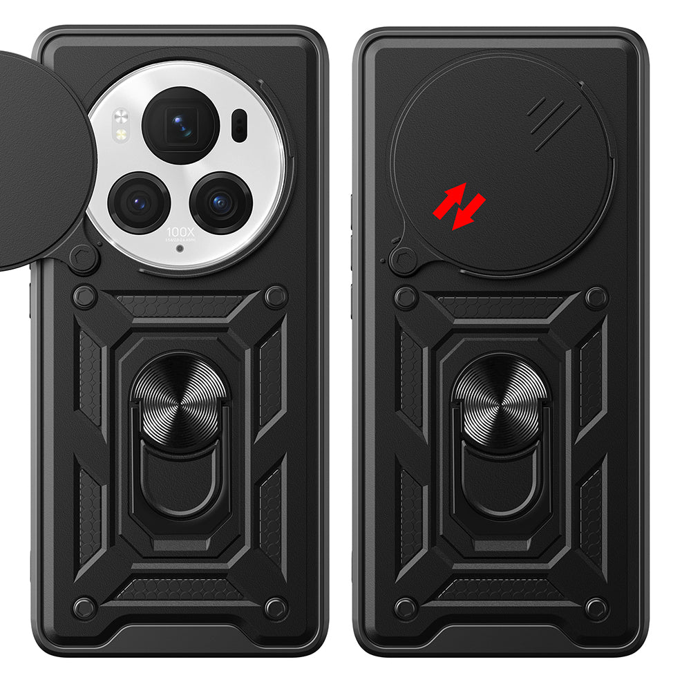 Honor Magic 6 Pro Kılıf Magnetik Standlı Kamera Korumalı Zore Sürgülü Vega Kapak Siyah