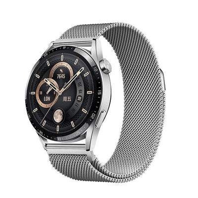 Huawei GT2 46mm Zore Band-12 22mm Metal Hasır Kordon Gümüş