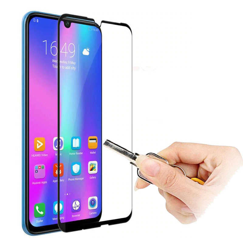Huawei Honor 20 Lite Zore Kenarları Kırılmaya Dayanıklı Cam Ekran Koruyucu Siyah