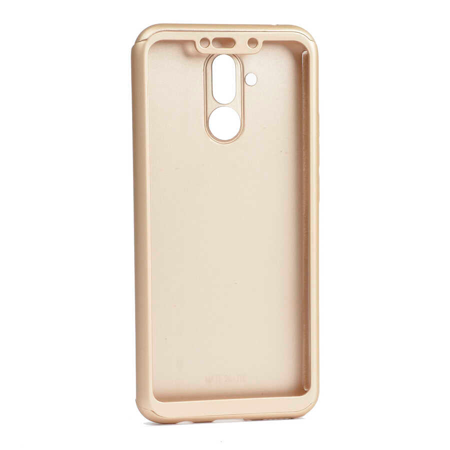 Huawei Mate 20 Lite Kılıf Zore 360 3 Parçalı Rubber Kapak Gold