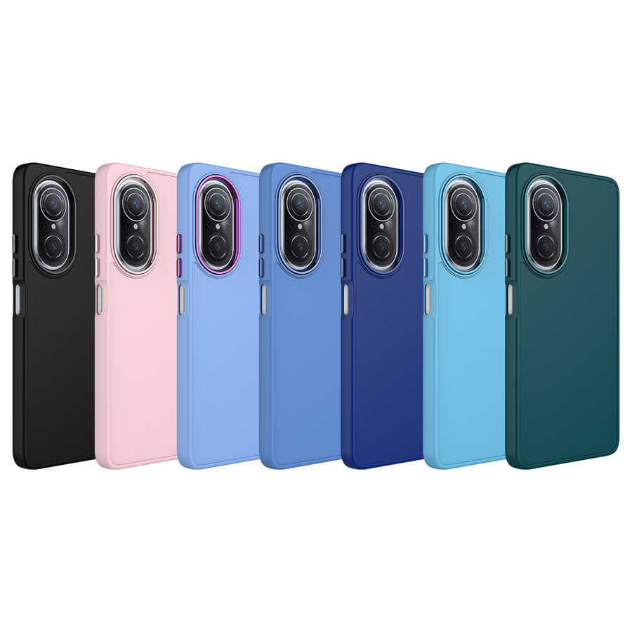 Huawei Nova 9 SE Kılıf Metal Çerçeve ve Buton Tasarımlı Silikon Zore Luna Kapak Lila