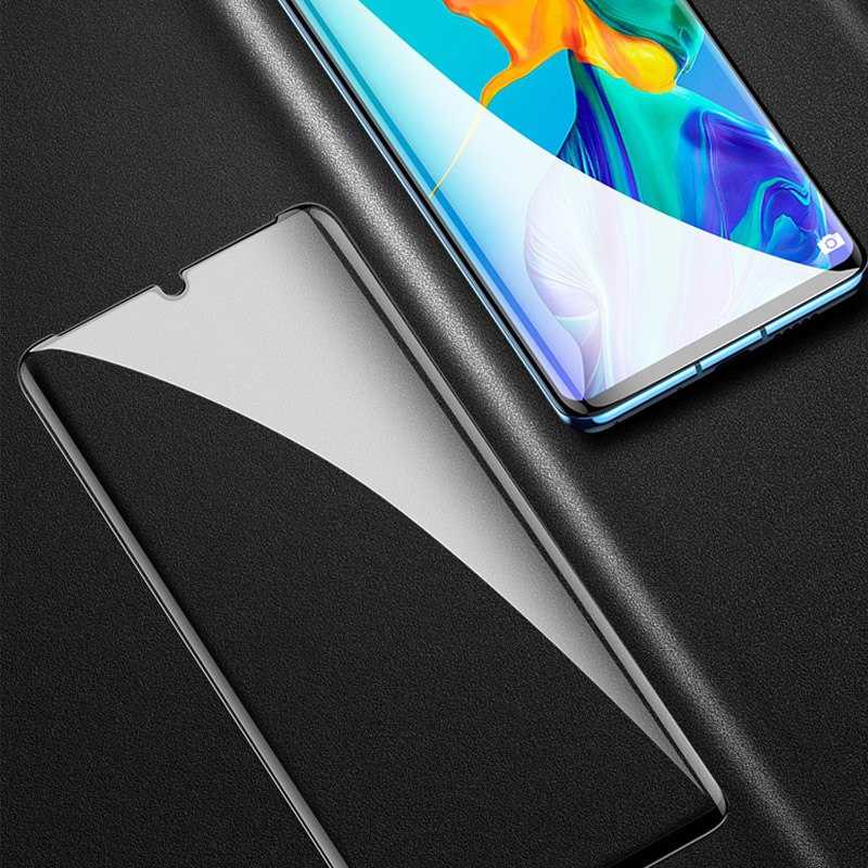 Huawei P30 Zore Kenarları Kırılmaya Dayanıklı Cam Ekran Koruyucu Siyah