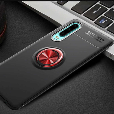 Huawei P30 Kılıf Zore Ravel Silikon Kapak Siyah-Kırmızı