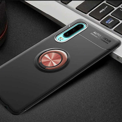 Huawei P30 Kılıf Zore Ravel Silikon Kapak Siyah-Rose Gold